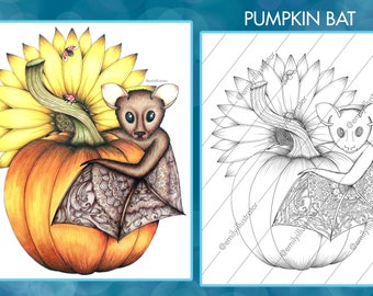 Pumpkin Bat Digital Coloring Page