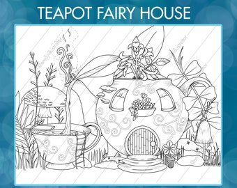 Théière Fairy House Coloriage numérique