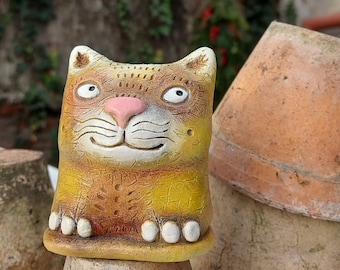 Ceramic cat figurine Handmade cat sculpture Clay cat Gift for cats lover Cat figurine Cute ceramics