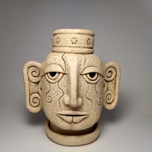 Quemador de aceite con forma de cabeza de Buda de cerámica hecho a mano, decoración única para el hogar.