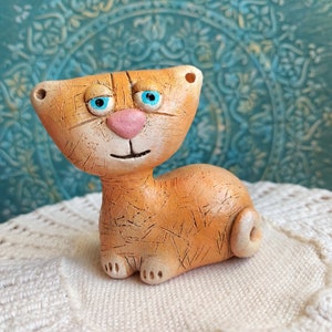 Ceramic cat figurine Handmade cat Redheaded cat Clay cat Gift for cats lover Ceramic kitten image 2