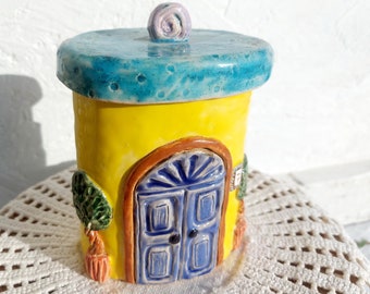 Ceramic house figurine Pottery sugarbowl Handmade ceramic box Art box  Kitchen decor
