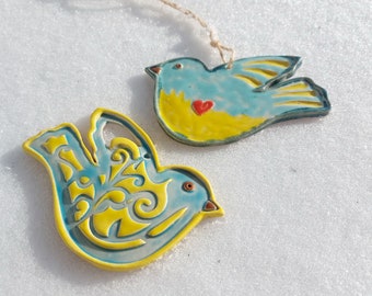 Dove of peace Ceramic dove ornament Handmade dove Ukrainian flag dove Peace for Ukraine