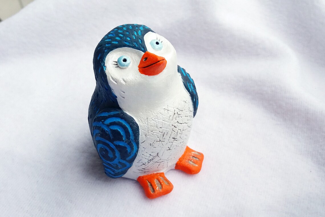 Handmade ceramic penguin Christmas figurine Clay penguin Etsy
