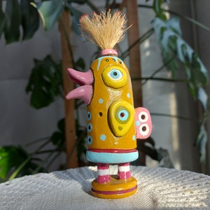Ceramic bird Handmade bird Yellow bird  Clay bird figurine Pottery bird Ceramic home decor