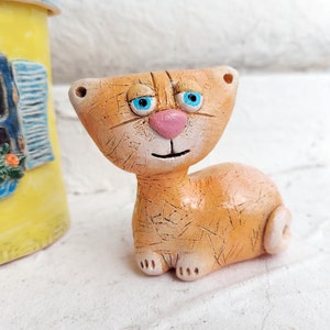 Ceramic cat figurine Handmade cat Redheaded cat Clay cat Gift for cats lover Ceramic kitten image 4