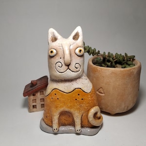 Ceramic Cat | Handmade Cat Figurine | Ceramic Kitten | Clay Cat | Gift for a Cat Lover |Unique Cat Figurine | Author&#39;s Clay Work