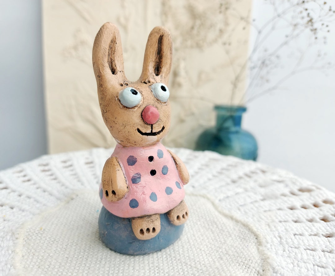Ceramic Rabbit Figurine Handmade Rabbit Ceramic Bunny Sculpture Blue ...