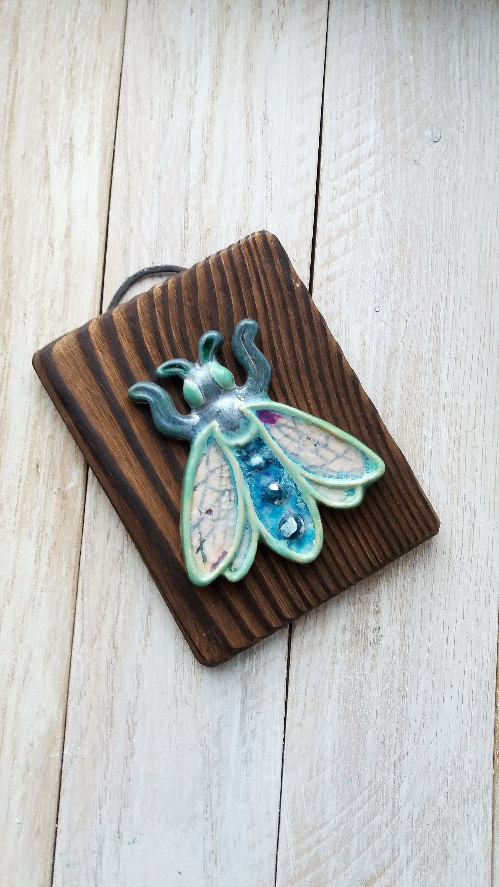 Сeramic fly Ceramic insect Wood panel with ceramic fly Ceramic Etsy