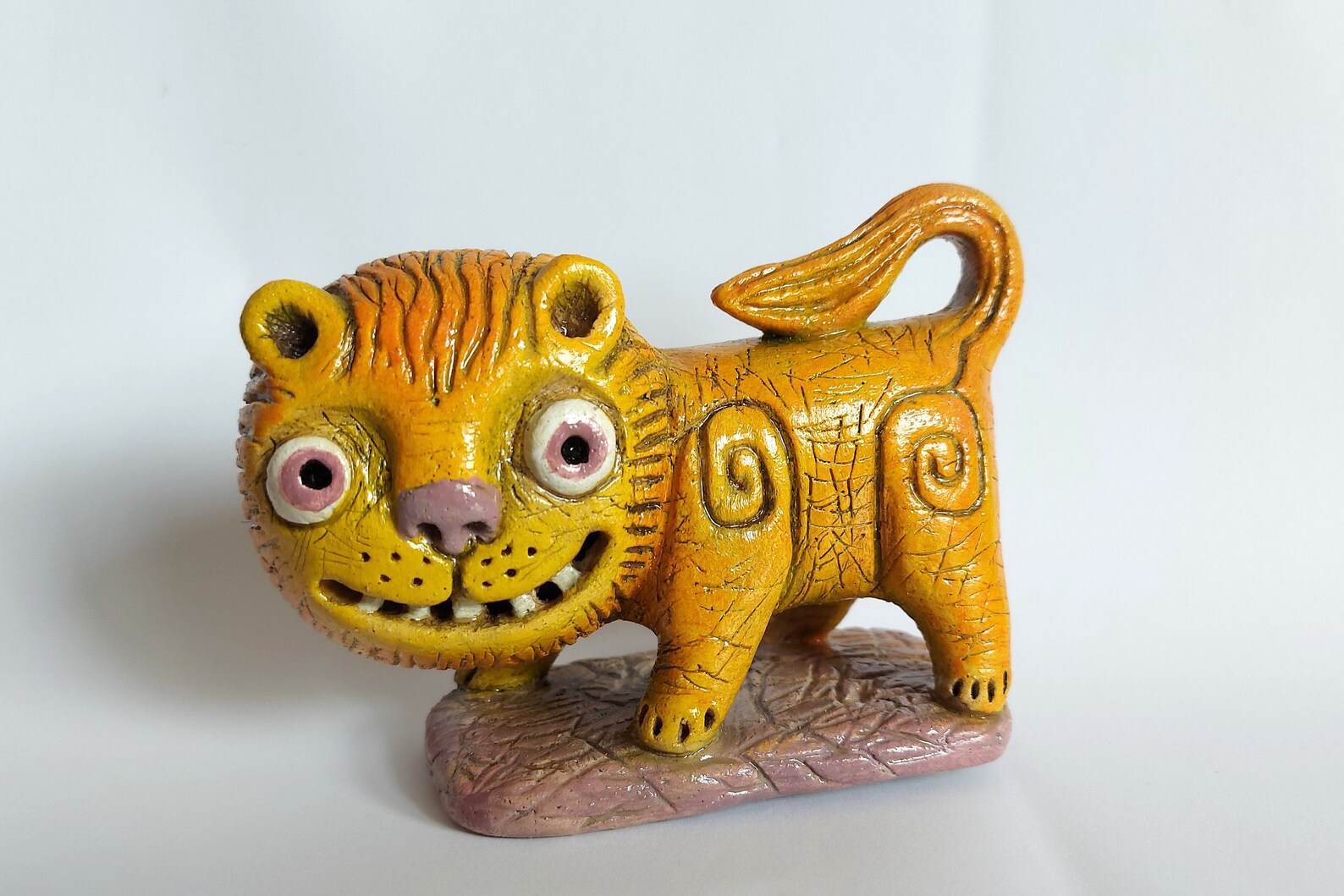 Ceramic Lion Figurine Handmade Lion Pottery Lion Orange Lion Etsy