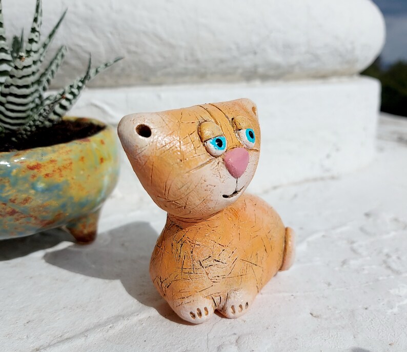 Ceramic cat figurine Handmade cat Redheaded cat Clay cat Gift for cats lover Ceramic kitten image 7