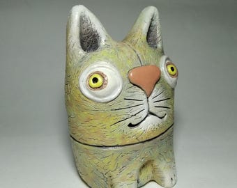 Handmade Ceramic Multi-colored  Cat Figurine | Gift for Cat Lovers | Home Decor