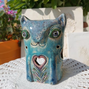 Ceramic Cat Aroma Lamp: Essential Oil Diffuser & Candleholder