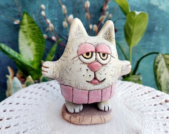 Ceramic cat figurine Handmade cat Ceramic kitty Gift for cats lover Cute ceramics