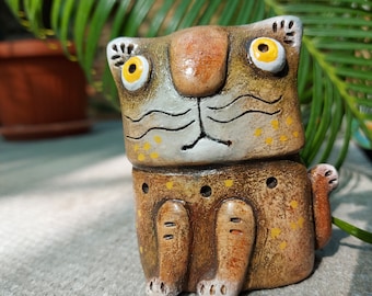 Ceramic cat figurine Handmade cat Clay cat Funny cat sculpture