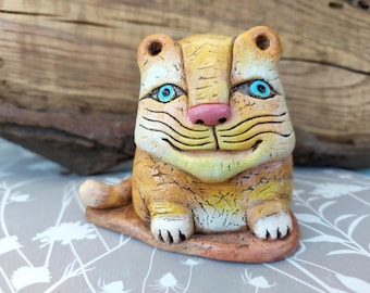 Ceramic tiger figurine Handmade tiger figurine Tiger statuette Miniature tiger Orange tiger