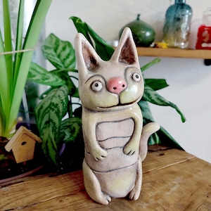 Ceramic cat figurine Long cat sculpture Handmade cat Gift for cats lover Cat figurine Cute ceramics
