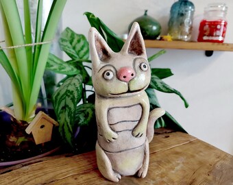 Ceramic cat figurine Handmade cat sculpture Clay cat Gift for cats lover Cat figurine Cute ceramics