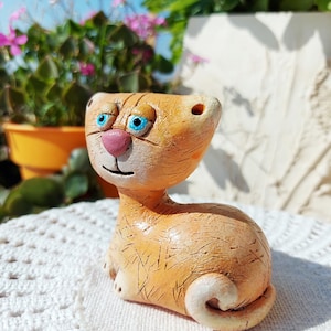 Ceramic cat figurine Handmade cat Redheaded cat Clay cat Gift for cats lover Ceramic kitten image 1
