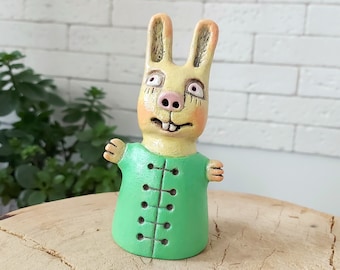 Ceramic rabbit bell Ceramic bell  Ceramic bunny figurine Handmade bell  Ceramic wind chimes Collectible bell
