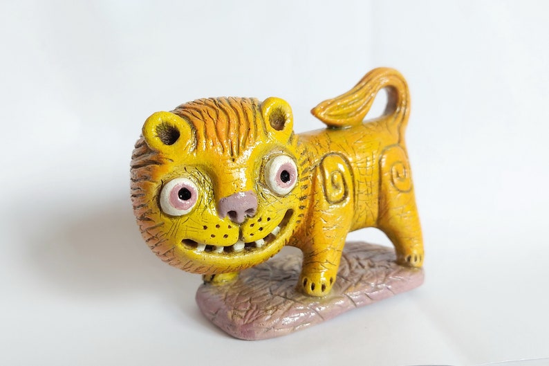 Ceramic Lion Figurine Handmade Lion Pottery Lion Orange Lion Etsy
