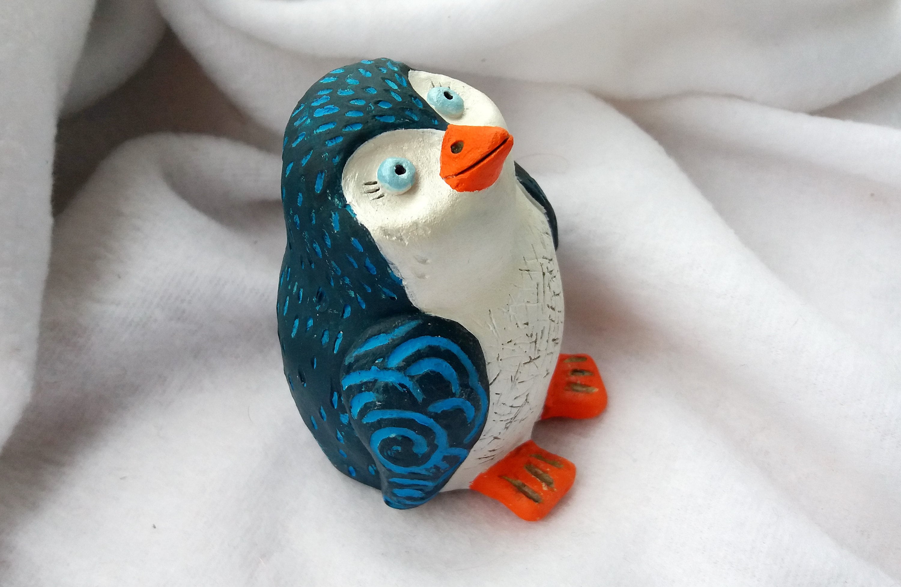 Handmade ceramic penguin Christmas figurine Clay penguin Etsy