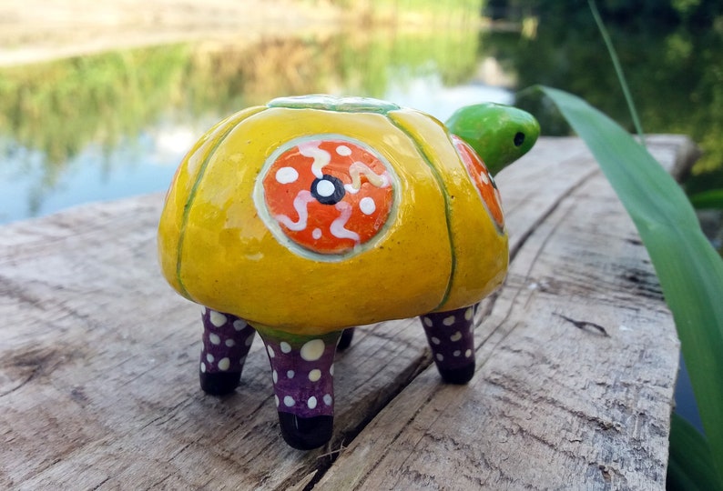Handmade ceramic turtle Yellow clay turtle Sea turtle figurine Etsy
