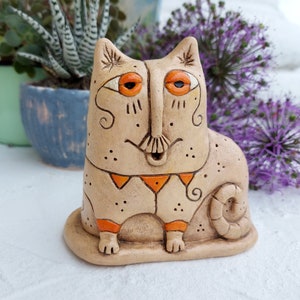 Ceramic cat sculpture Handmade cat figurine Orange cat Clay cat Ceramic kitten