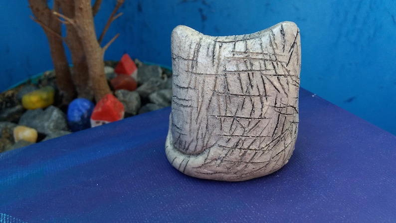 Ceramic cat figurine Ceramic kitten with a pink nose Handmade clay cat Gift for cats lover
