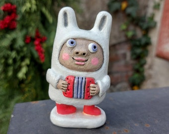 Ceramic bunny figurine Ceramic rabbit Ceramic boy figurine Handmade rabbit