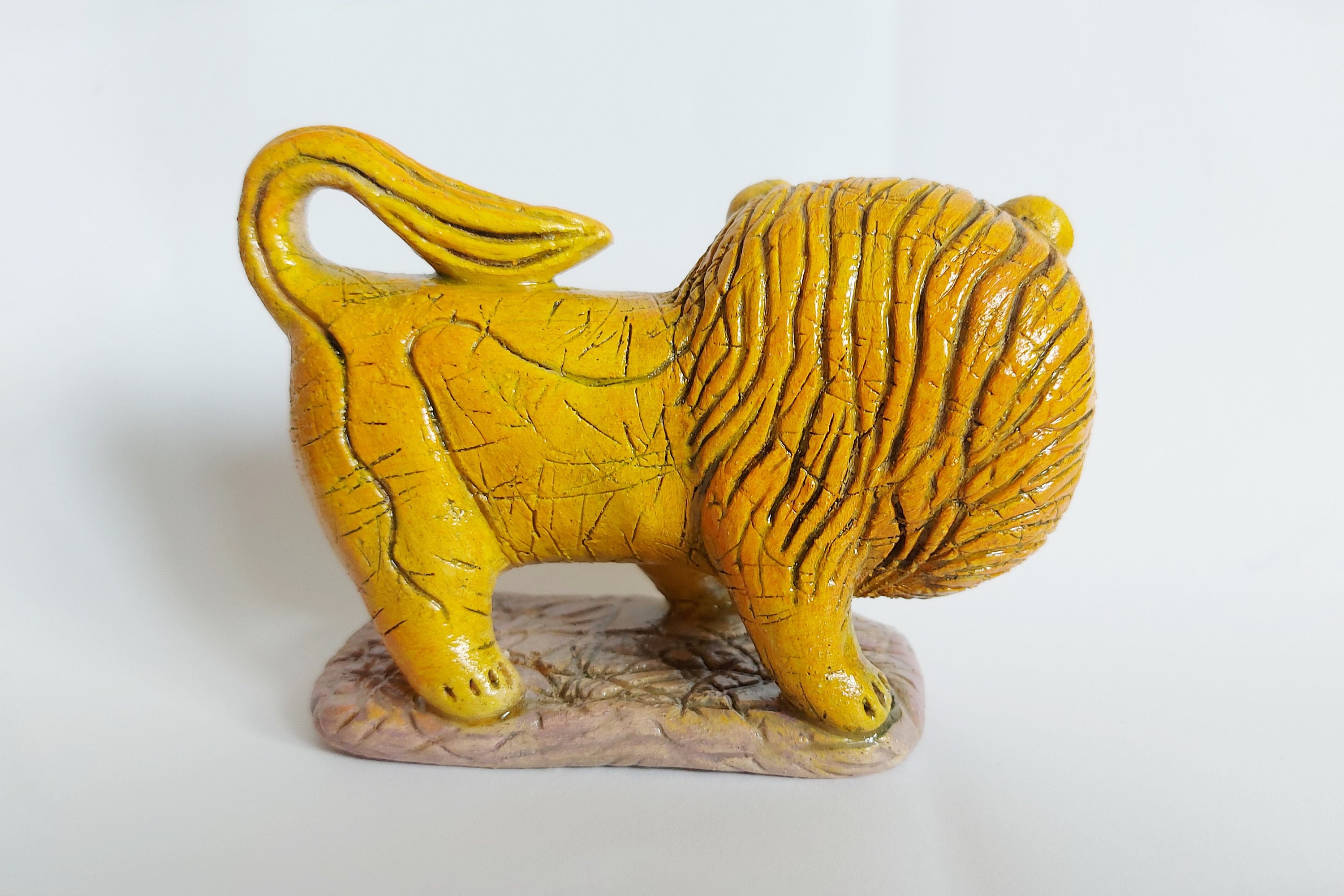 Ceramic lion figurine Handmade lion Pottery lion Orange lion Etsy