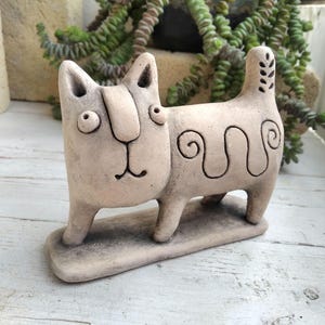 Handmade Ceramic Cat Figurine – Ethnic Style Clay Cat – Whimsical Animal Sculpture – Folk Art Home Decor – Unique Gift for Cat Lover