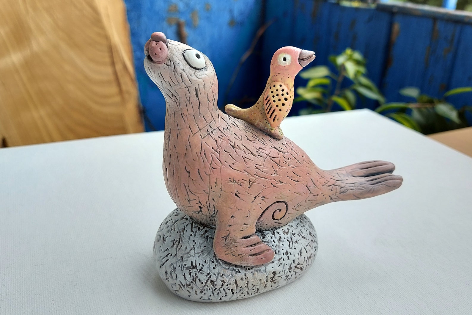 Handmade Seal Ceramic Seal Figurine Clay Seal Ceramic Bird and Etsy