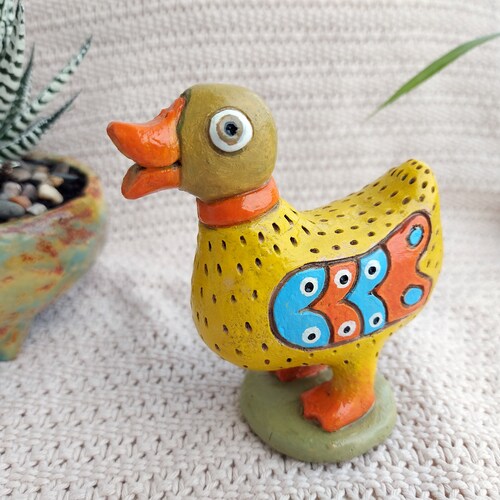 Ceramic duck figurine Clay duck sculpture Handmade duck Mandarin duck