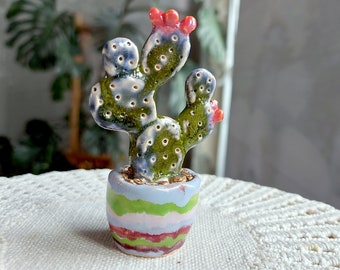 Ceramic cactus figurine Handmade cactus sculpture Cactus gift Cactus plants