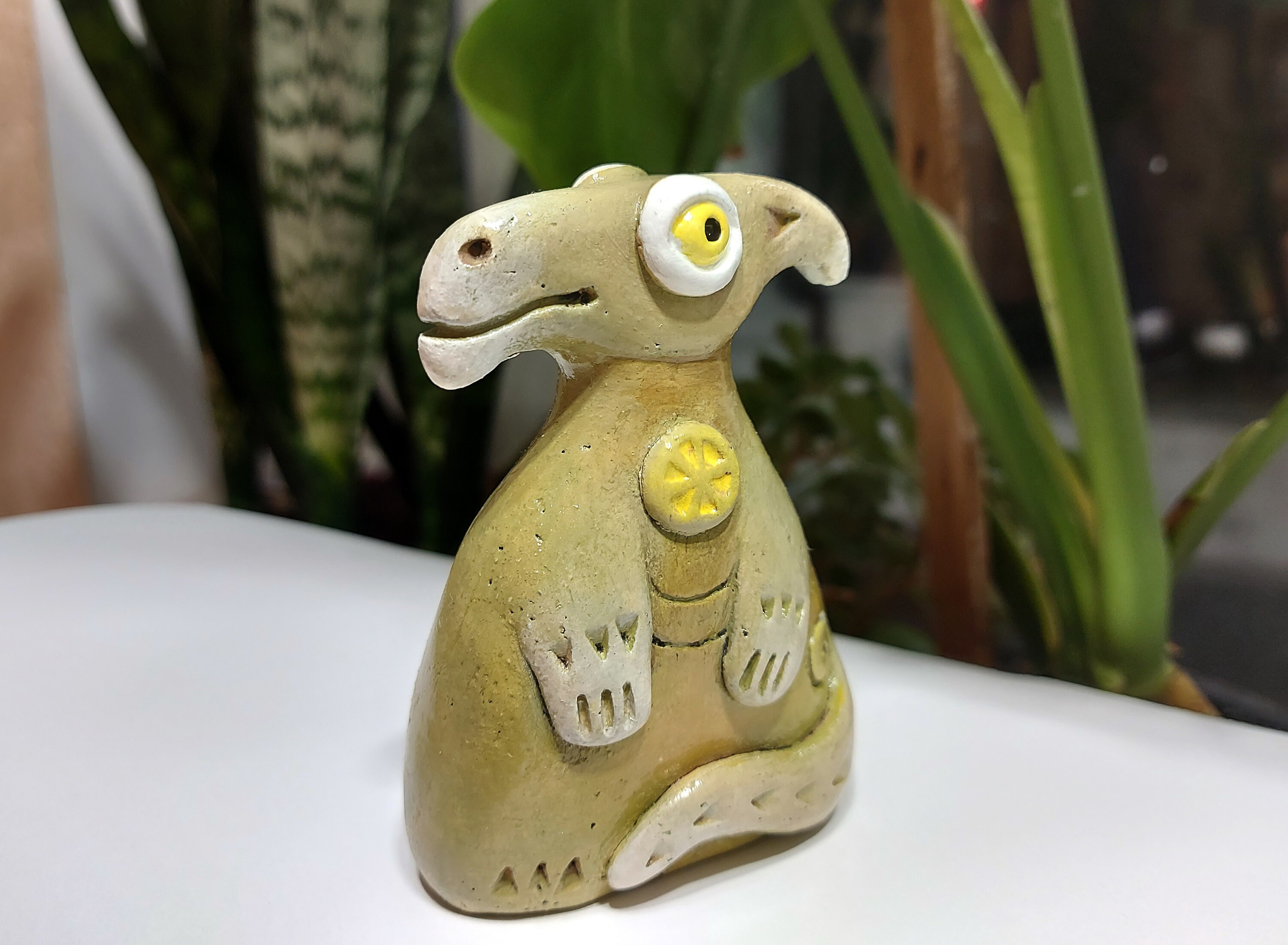 Handmade Ceramic Dragon Figurine: Green Ethnic Sculpture