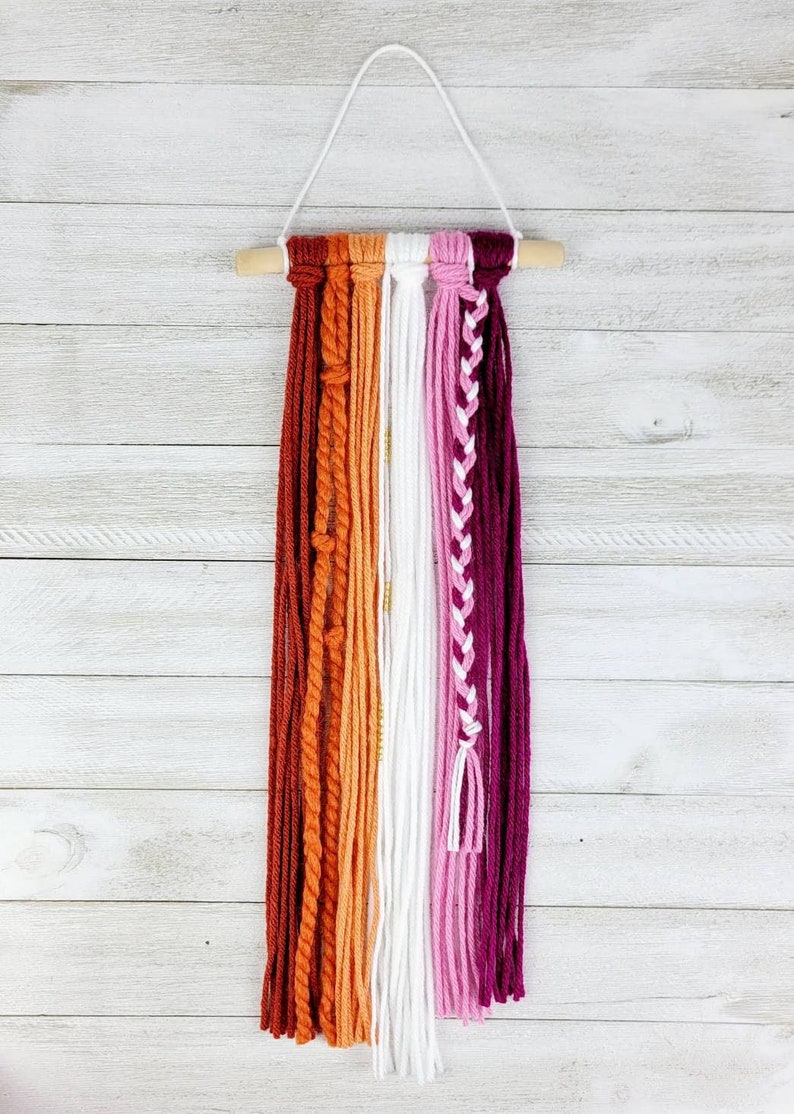 Lesbian Pride Wall Hanging, LGBTQ, Accessory, Flag Color, Gift for Her, WLW Present, House Warming, Macrame Driftwood Decor, Teen Dorm Room 