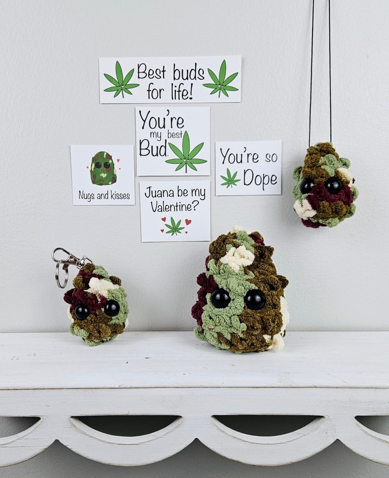 Weed Nugget Plushie, Crochet Keychain, Christmas Ornament, 420 Friends, Gift for Smoker, Marijuana, Stoner Accessories, Mary J, Pothead 4/20 image 1