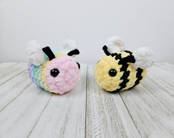 Bumble Bee Squishy, Rainbow Crochet Plushie, Small Gift, Birthday Present for Him, Gift for Her, Stuffy for Kids, Christmas Stocking Stuffer