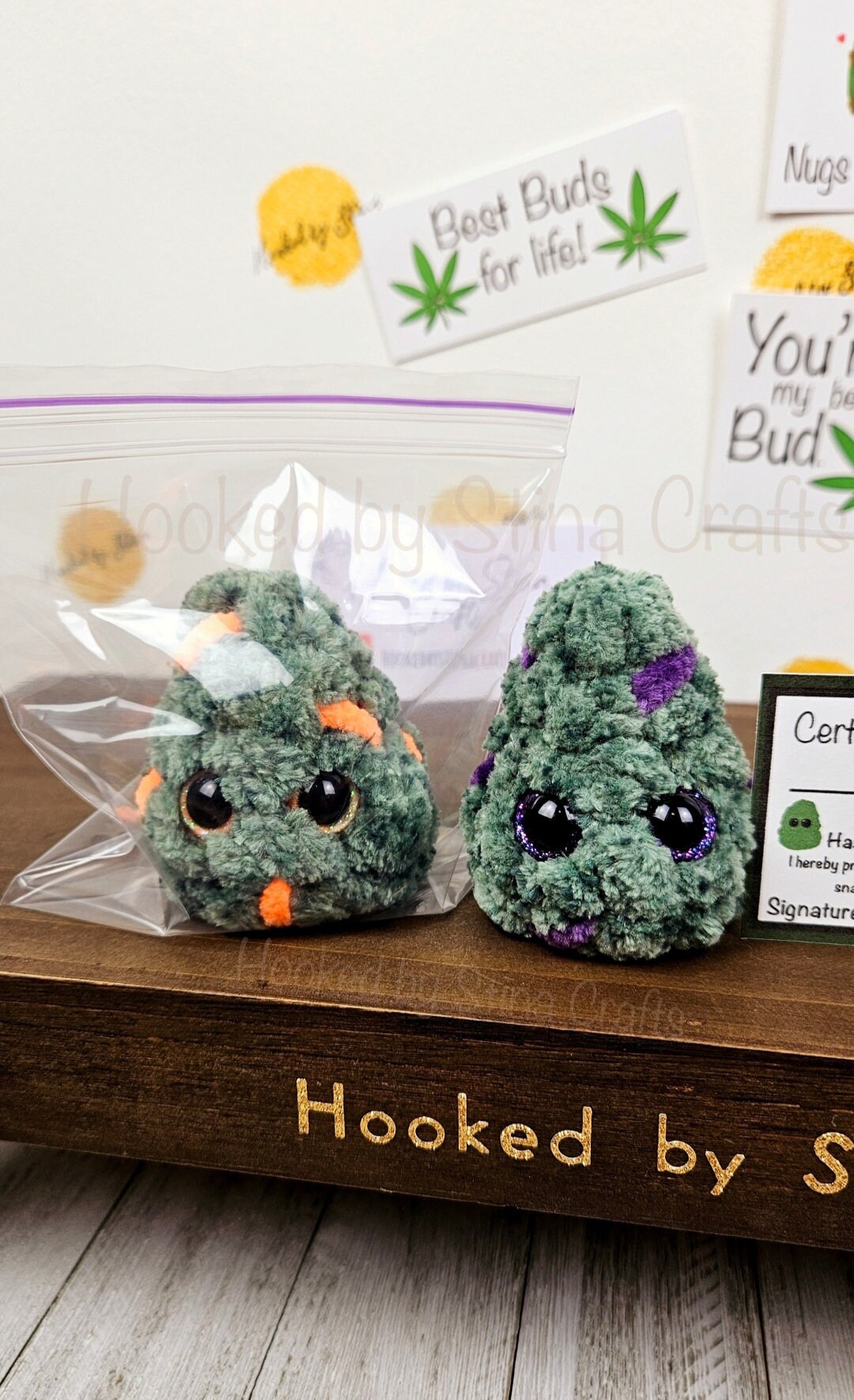 Mini Weed Nugget Plushie in Bag, Crochet Nugs, Smoke Station Decor