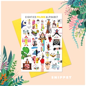 A-Z of Eighties Films Greeting Card - Film Art -  Birthday Cards - Celebration - 80s - A6 Greetings Cards - SnippetArt - Illustration