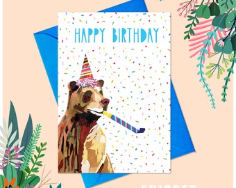 Party Bear Greeting Card - Birthday Cards For Him - Cards Birthday - Funny Card - Bear Card - Silly Cards - Animal Art - Kids Gifts