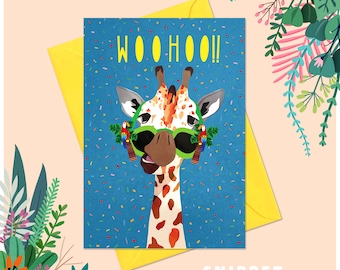 Giraffe Woohoo Greeting Card - Cards Birthday - Birthday Cards for Him Her - Birthday Cards Kids - Funny Card - Congrats Card - Kids Gifts