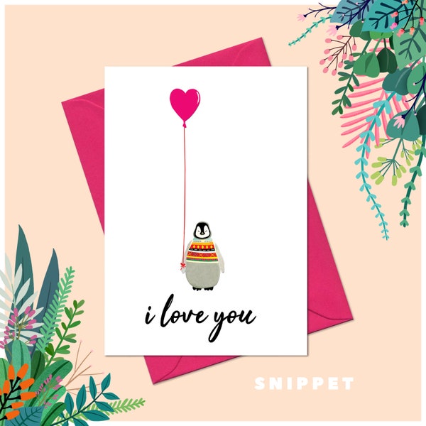 Penguin I Love You Greetings Card - Birthday Cards - Gifts For Her Him - Anniversary Cards - Love Cards - Cute Cards - Valentines Card