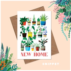 House Plants New Home Greeting Card - Birthday Cards - New Home - Celebration - Congratulations - A6 Card - Snippet Art - Illustration image 1