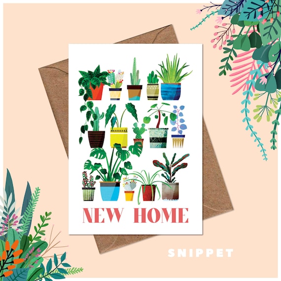 House Plants New Home Greeting Card - Birthday Cards - New Home - Celebration - Congratulations - A6 Card - Snippet Art - Illustration