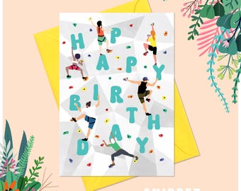 Bouldering Birthday Greeting Card - Birthday Card - Celebration - Congrats - Rock Climbing - A6 Card - Snippet Art - Illustration