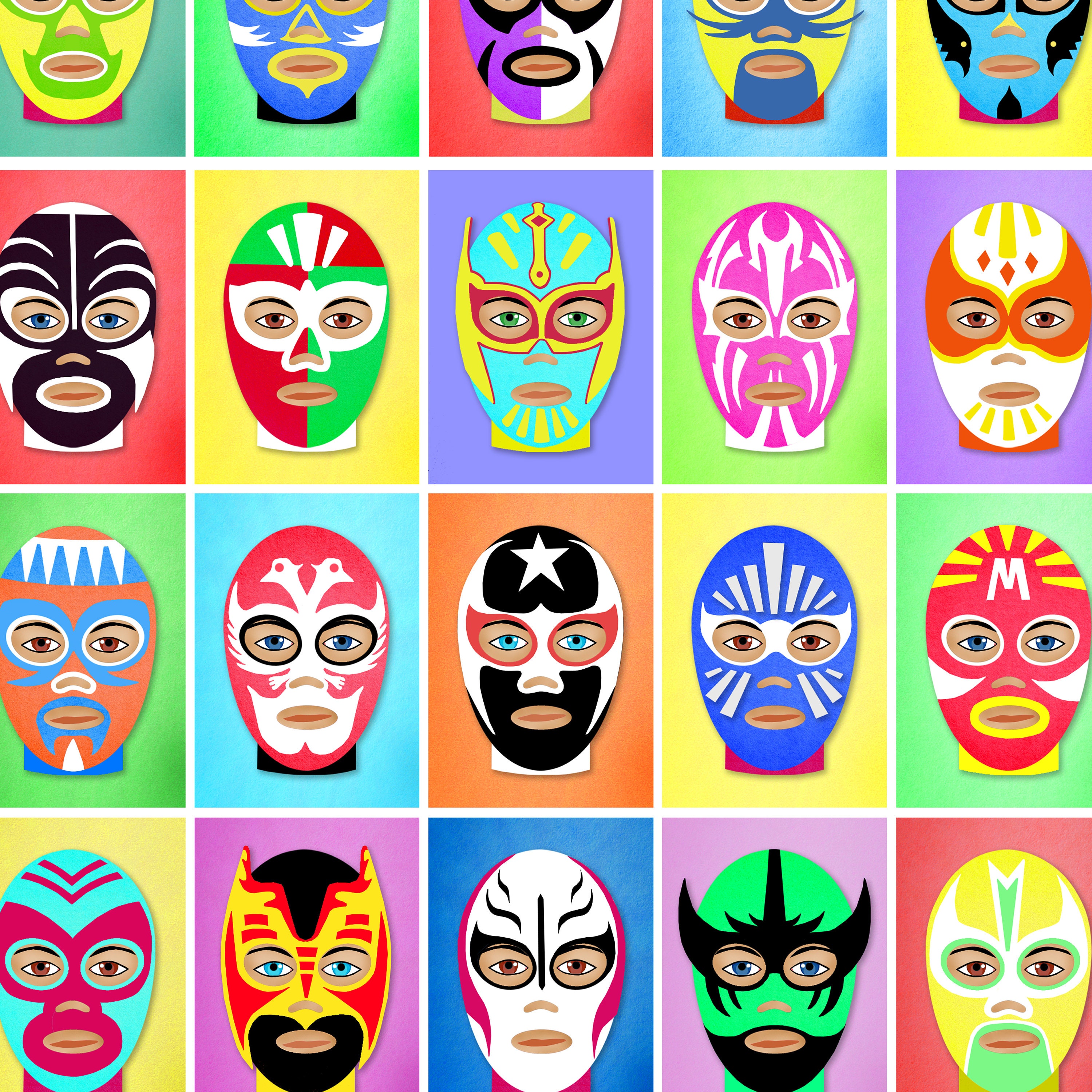 Mexican Wrestlers Masks Illustrated Print Wrestling Print | Etsy