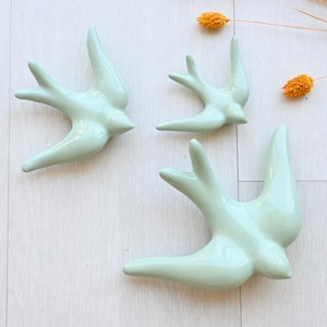 Aqua green ceramic swallows, wall hanging swallows, glazed swallows, ceramic wall art, ceramic bird, portuguese ceramic, wall decoration art