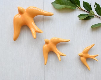 Yellow ceramic swallow, glazed swallow, ceramic wall art, ceramic bird, wall hanging swallows, art ceramic, handpainted swallow